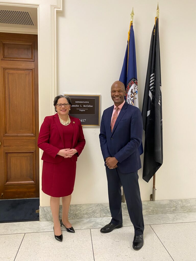 U.S. Rep. Jennifer McClellan of Virginia welcomes ACLM member and Virginia constituent Dr. Cliff Morris to her office in the Capitol.
